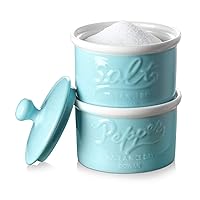 DOWAN Farmhouse Salt and Pepper Bowls, 9 OZ Salt Pepper Cellar, Stacking Ceramic Salt Pepper Container with Lid, Farmhouse Kitchen Decor for Countertop, Set of 2, turquoise