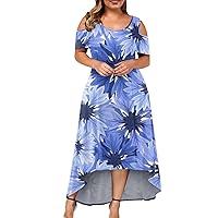 Summer Dress for Women Feather V Neck Cuff Sleeve Peplum Sundress Ruffle Flowy Bohemian Long Maxi Dresses