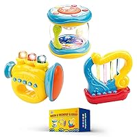 Set of 3 Trumpet, Drum and Harp Music Toys with Batteries | Musical Instruments for Baby Learning and Entertainments