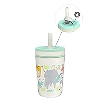 Zak Designs Kelso Toddler Cups For Travel or At Home, 12oz Vacuum Insulated Stainless Steel Sippy Cup With Leak-Proof Design is Perfect For Kids (Safari)