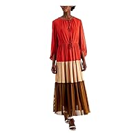 Women's Long Sleeve Round Neck Dress with Self Ties & Tassel Ends