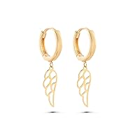 Wing Earrings, 14K Real Gold Angel Wing Earrings, Minimalist Gold Wing Earrings, Hoops Earrings, Dainty Custom Wing Earrings