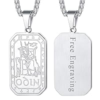 FaithHeart Personalized Custom Odin Dog Tags Necklaces Talisman Norse Viking Invincible Symbol Stainless Steel Aegishjalmur Pendant Necklace for Men Gift for Father-Silver