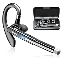 GOSCIEN Bluetooth Headset, Wireless Headset with Microphone for Cell Phones, Bluetooth Earpiece with Charging Case, Hands-Free Signle Ear Headset Mute Button for Android iOS, Meeting Office Travel