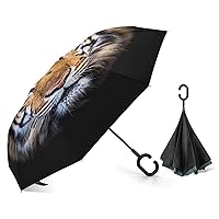 Headshot of Indochinese Tiger Inverted Umbrellas Automatic Open Windproof & Rainproof Car Umbrella Double Layer C-Shape Handle Free