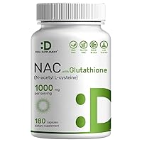 NAC Supplement (N-Acetyl Cysteine) 1000mg with Glutathione 50mg, 180 Capsules, 3 Month Supply | 2 in 1 Support, Antioxidant | Promotes Immune Health, Lung & Liver Function