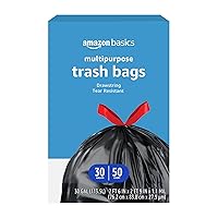 Amazon Basics Multipurpose Drawstring Trash Bags, Unscented, 30 Gallon, 50 Count (Previously Solimo)