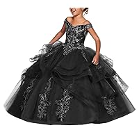 Girl's Off Shoulder Beads Pageant Dresses Tiered Ruffles Flower Girl Dresses