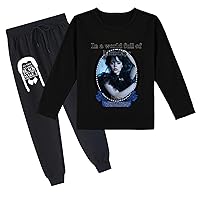 Wednesday Addams Long Sleeve Casual Sweatshirt and Jogger Pants Set-Girls Graphic Comft Pullover Tops with O-Neck