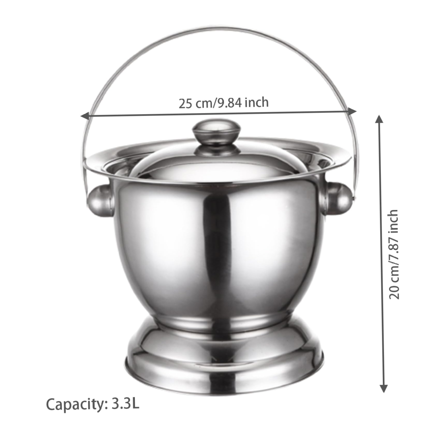 1PC Chamber Pot with Lid 3.3L Stainless Steel Bedside Commode Bucket Potable Spittoon Metal Bedpan Urine Pots for Kids Adults Elder Patient Home Camping Car Travel