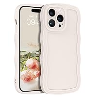YINLAI Designed for iPhone 14 Pro Max Case 6.7 Inch, Cute Curly Wave Frame Shape Slim Soft Silicone Gel Rubber Phone Cover, TPU Bumper Women Girly Shockproof Protective Case, White/Stone