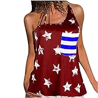 4th of July Tops for Women,Fashion Independence Day Sleeveless Patriotic T-Shirt American Flag Off Shoulder Tanks Top