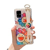 for Samsung Galaxy A51 5G Case [Not 4G] Cute with Wrist Strap Kickstand Glitter Bling Cartoon IMD Soft TPU Shockproof Protective Phone Cases Cover for Girls and Women - Sunflower