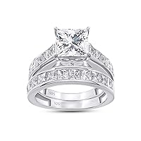 4 Carats 925 Sterling Silver 14k Gold Plated Lab Created Moissanite Diamond Bridal Set Engagement Wedding Ring Band Princess Cut for Womens Color-G-H, Clarity-VVS1 Certificate of Authenticity