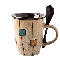 Creative retro ceramic mug with lid spoon (khaki,lid and spoon)