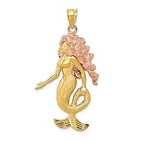 14ct Two Tone Solid Satin Polished Open back Gold Mermaid Charm Pendant Necklace Measures 43.1x21.6mm Jewelry for Women