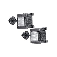 The Diamond Deal Sterling Silver Mens Round Black Color Enhanced Diamond 3D Cube Stud Earrings 1/10 Cttw