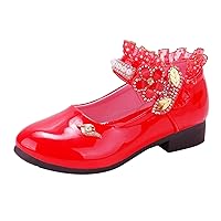 Girls Dress Shoes Mary Jane Princess Wedding Party Pump Glitter Shoes Small Leather Shoes Single Shoes Children Dance Shoes Girls Performance Shoes (A-4, 8-9 Years)