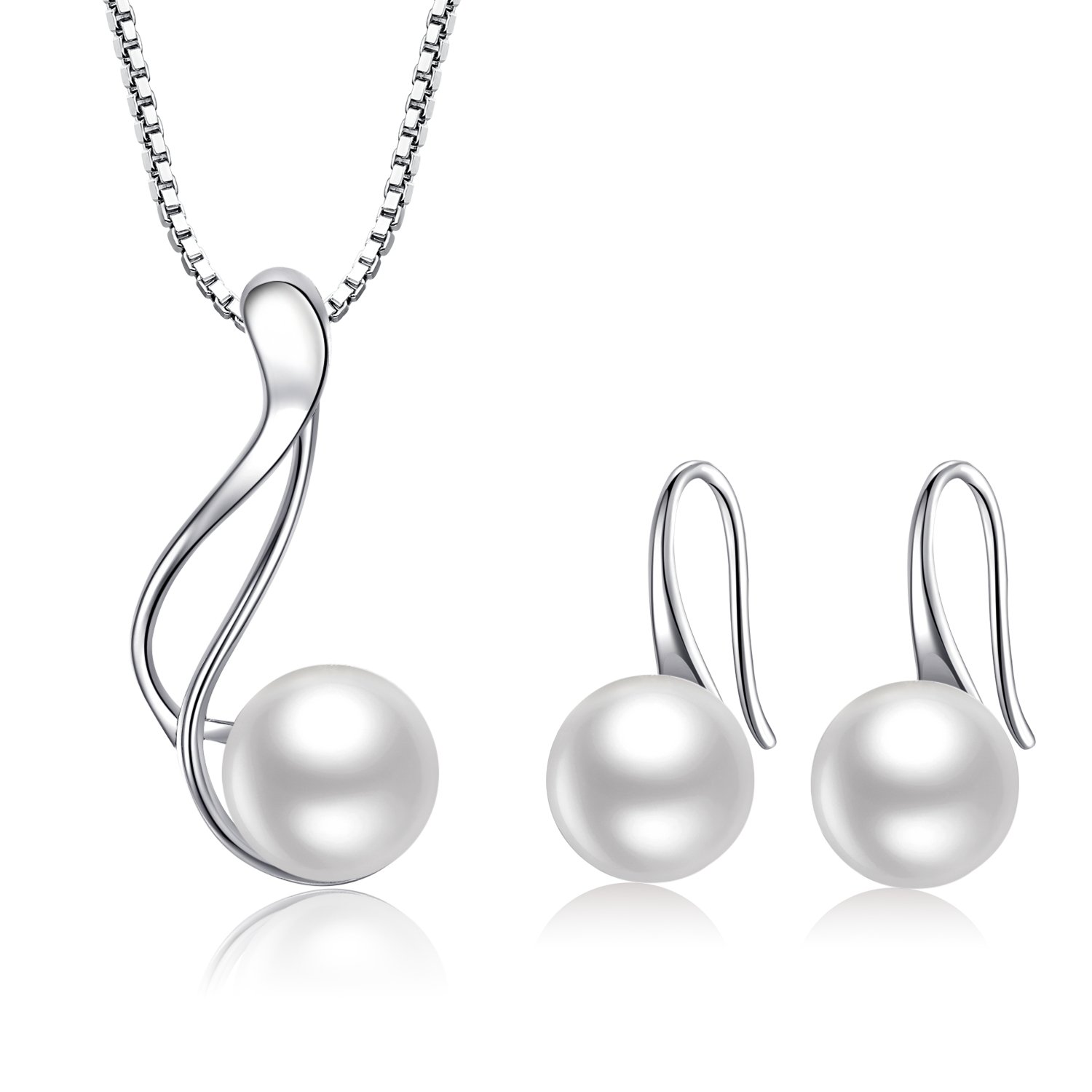 OneSight Sterling Silver Freshwater Cultured Pearl Jewelry Necklace Earrings Set For Women (White Pearl Or Dark Blue Pearl)