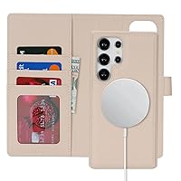 Ｈａｖａｙａ for Samsung Galaxy s24 Ultra case Wallet Detachable Magnetic Phone case with Card Holder Compatible Magsafe Leather Flip Folio case Stand Removable Shockproof Cover for Men and Women-Off White