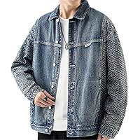 Coat Boys Stitching Printed Denim Jacket Spring And Autumn Students High Street Style Clothes