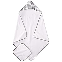 American Baby Company Terry Hooded Towel Set Made with Organic Cotton, White with Gray Zigzag, for Boys and Girls