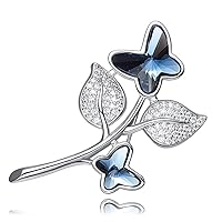 Leaf Spray Navy Blue Butterfly Swarovski Crystal Elements PIN Brooch 18K Gold Plated for Women Girls Fashion Valentine Gift JTO