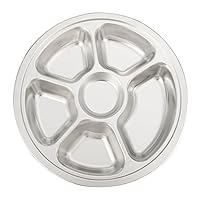 Reusable Lunch Tray Dinner Plate for Cafeteria, Stainless Steel, Round, 1 Pc-6 Sections