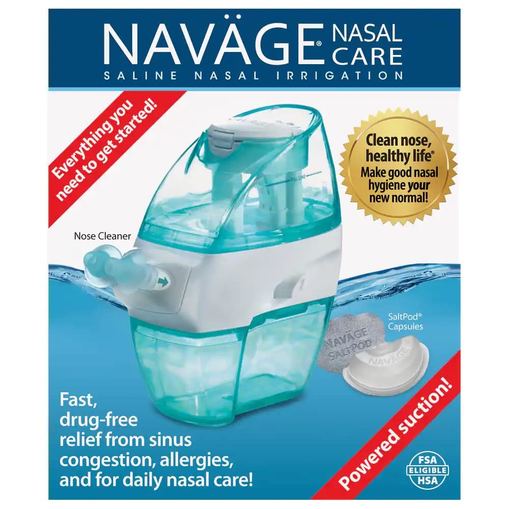 Naväge Nasal Irrigation Multi-User Bonus Pack: Navage Nose Cleaner & 20 Salt Pods Plus a Second Nasal Dock (in Teal) and an Extra Pair of Nose Pillows. For improved nasal hygiene.