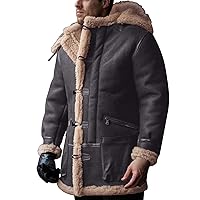 Faux Fur Coat Men Suede Sherpa Jacket Thermal Heavyweight Faux Leather Jackets Lined Trench Coat Outerwear Overcoat