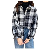 Kedera Women’s Flannel Plaid Shirts Oversized Batwing-Sleeve Button Down Long Sleeve Shirt Blouse Tops