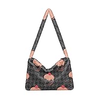 Ladies Soft Plush Underarm Bag Houndstooth-cake-plaid-lattice Fluffy Shoulder Bag Women Furry Purse Handbag