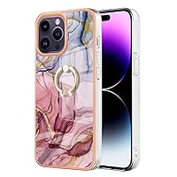 Plating Transparent TPU Case for iPhone 14 Pro,Plated Marble Floral Colorful Slim Fit Case Cover with Kickstand Ring