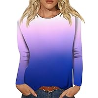 Long Sleeve Tops for Women Casual Round Neck Long Sleeve Gradient T-Shirts Shirts Trendy Teen Girl Outfits