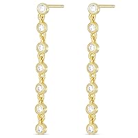 Amazon Essentials Sterling Silver Cubic Zirconia Bezel Linear Drop Earrings (previously Amazon Collection)