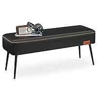 VASAGLE EKHO Collection - Bench for Entryway Bedroom, Synthetic Leather with Stitching, Ottoman Bench with Steel Legs, Living Dining Room, Mid-Century Modern, Loads 660 lb, Ink Black ULOM076B01