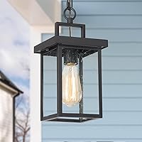 Outdoor Pendant Light Fixture, Farmhouse Exterior Anti-Rust Hanging Lights, Black Ceiling Outdoor Light with Seeded Glass, Hanging Lantern for Front Door, Entry, Porch, and Gazebo