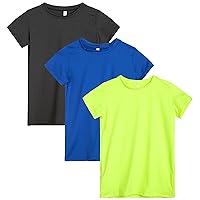 Girls 3 Pack Short Sleeve Dry-Fit Crew Neck Active Athletic Performance T-Shirt: Made in USA for Girls (7-16)