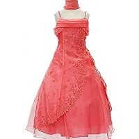 AkiDress Organza A-line with Floral Embroidery and Sparkles Flower Girl Dress