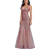 Women's Sexy V Neck Long Sequined Mermaid Dress Formal Dress Bridesmaid Party Dress