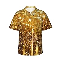 Men's Hawaiian Shirt Loose Short Sleeve Button Down Gold Bling Beach Shirts Casual Shirts