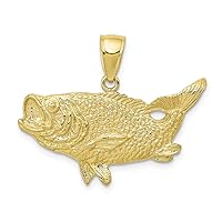 10k Gold Polished Open Backed Bass Animal Sealife Fish Pendant Necklace Jewelry for Women