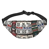 Old License Plate Adjustable Belt Hip Bum Bag Fashion Water Resistant Hiking Waist Bag for Traveling Casual Running Hiking Cycling