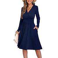 GRECERELLE Spring Summer Dress for Women Casual Ruffle Short/Long Sleeve Wrap V-Neck Dress with Pockets