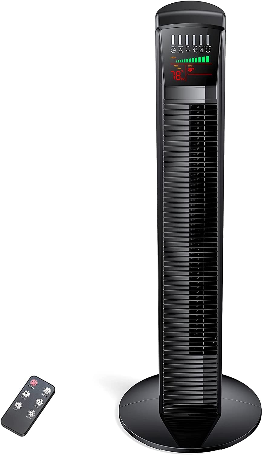 Tower Fan, PARIS RHÔNE Oscillating Quiet Cooling Fan with Remote, Digital Thermostat,12H Timer, 3 Speeds & 4 Modes, Portable Stand Up Floor Bladeless Fan for Bedroom, Living Room, Kitchen, Office