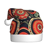 YQxwJL Ethnic Circles Floral Pattern print Christmas Hat, Santa Holiday Hat, Adults Velvet Xmas Hat,for Festive Party