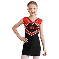 TiaoBug Girls Cheer Leader Halloween Cosplay Party Dance Outfit Sequins V Neck Letter Print Cheerleading Uniform Dress