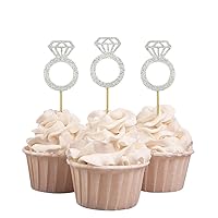 Wedding Engagement Ring Cupcake Toppers, Party Dessert Decorations - Pack of 40