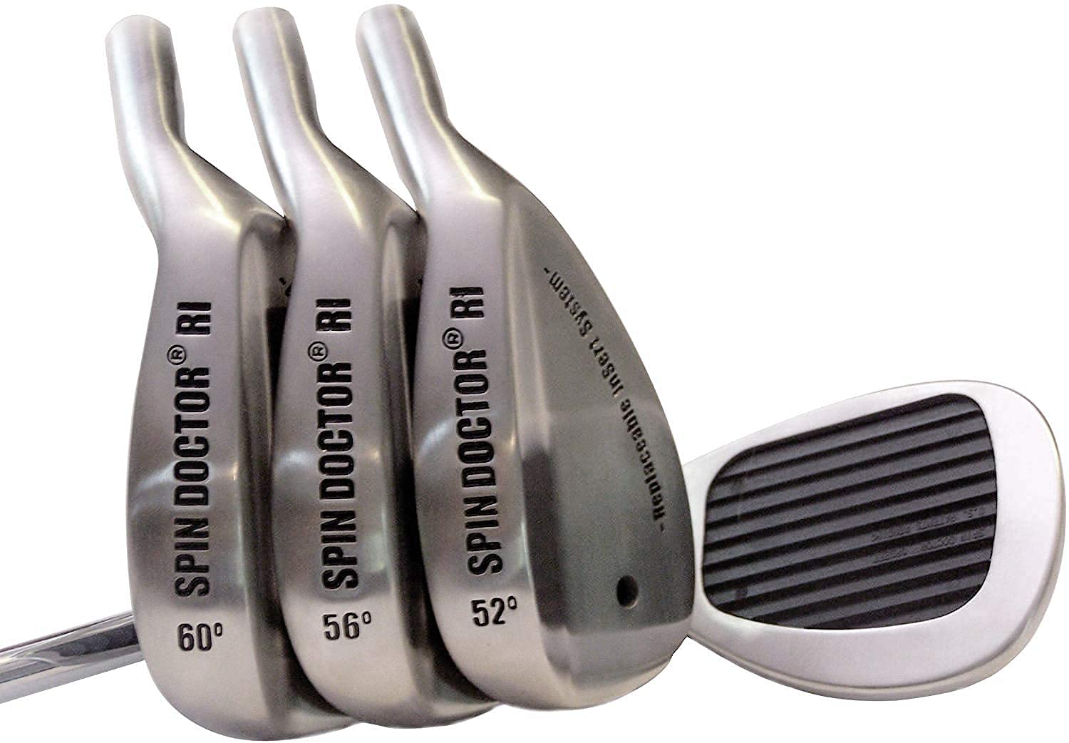 Spin Doctor RI Golf Wedge with The Replaceable Insert System | Steel Wedge | New 52° Pitching Wedge, 56° Sand Wedge, 60° Lob Wedge - Reverse Groove and Titanium Inserts - Right Hand (Set of 3)