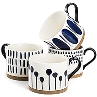 SOUJOY Set of 4 Porcelain Coffee Mugs, 15 Oz Hand Painted Coffee Cups with Handles, Glazed Stoneware Mugs for Tea, Hot or Cold Drinks, Best Gifts for Birthday, Thanksgiving, Christmas